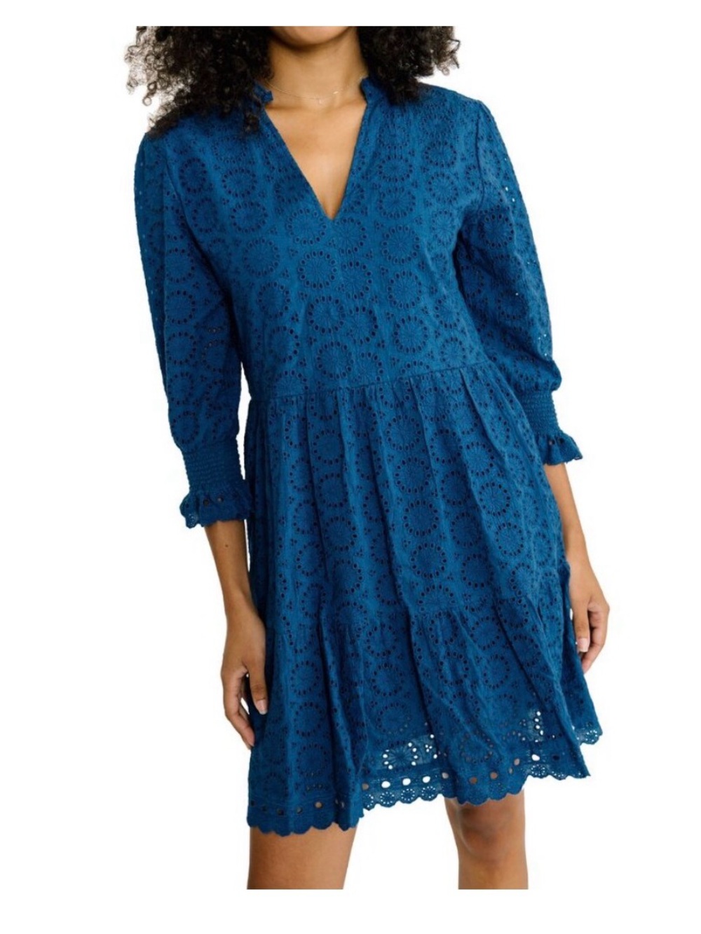 Charlee Alexis Tiered Dress in Blue Eyelet
